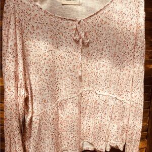Lucky Brand Cream and Pink Floral Blouse